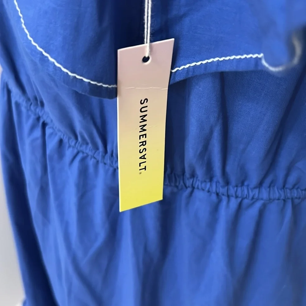 Summersalt Coastal Poplin Ruffle Neck Midi/Maxi Dress Blue - Picture 7 of 11